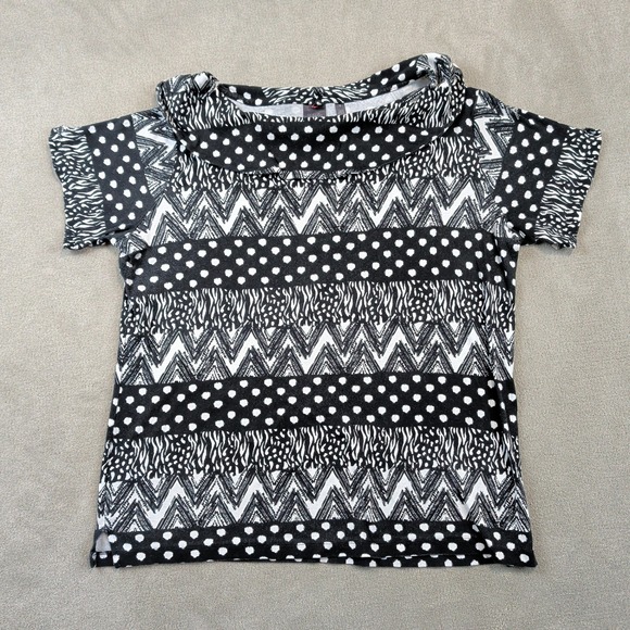 Rafaella Top 1X Womens Black White Mixed Print Cotton Cowl Neck Short Sleeve — photo 2